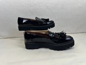 Franco Sarto Carolyn Tassel Lug Sole Loafers Slip-on Black Patent NWOT SZ 7